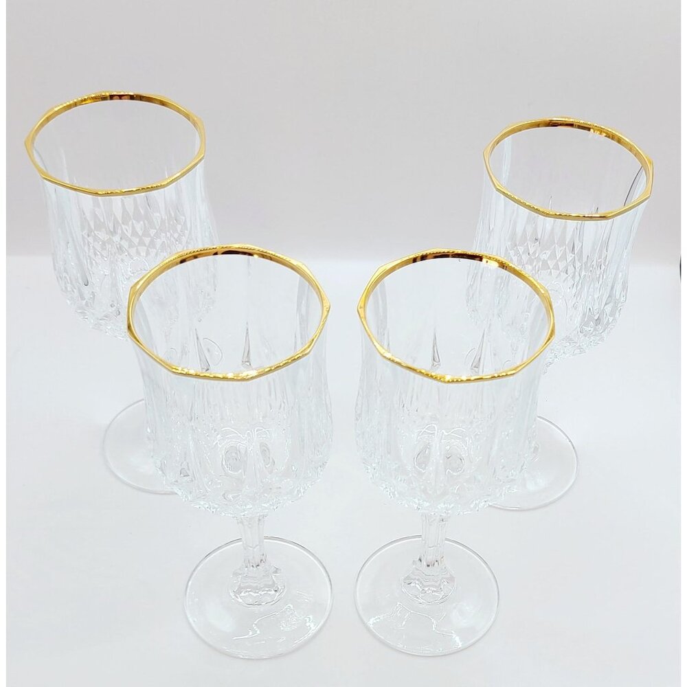 Vintage Cristal d’Arques Durand Longchamp Gold Rim Wine Glasses –Set of 4 - Picture 2 of 12